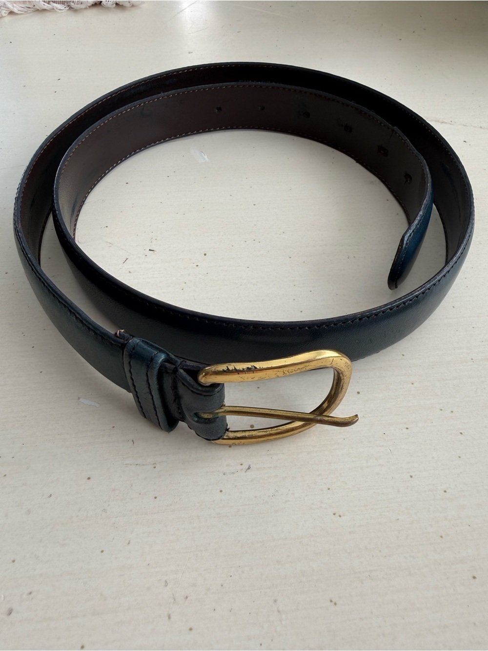 Classic Black Leather Belt with Brass Buckle